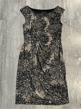 connected apparel Black Lace-Pattern Midi Dress with Nude Base